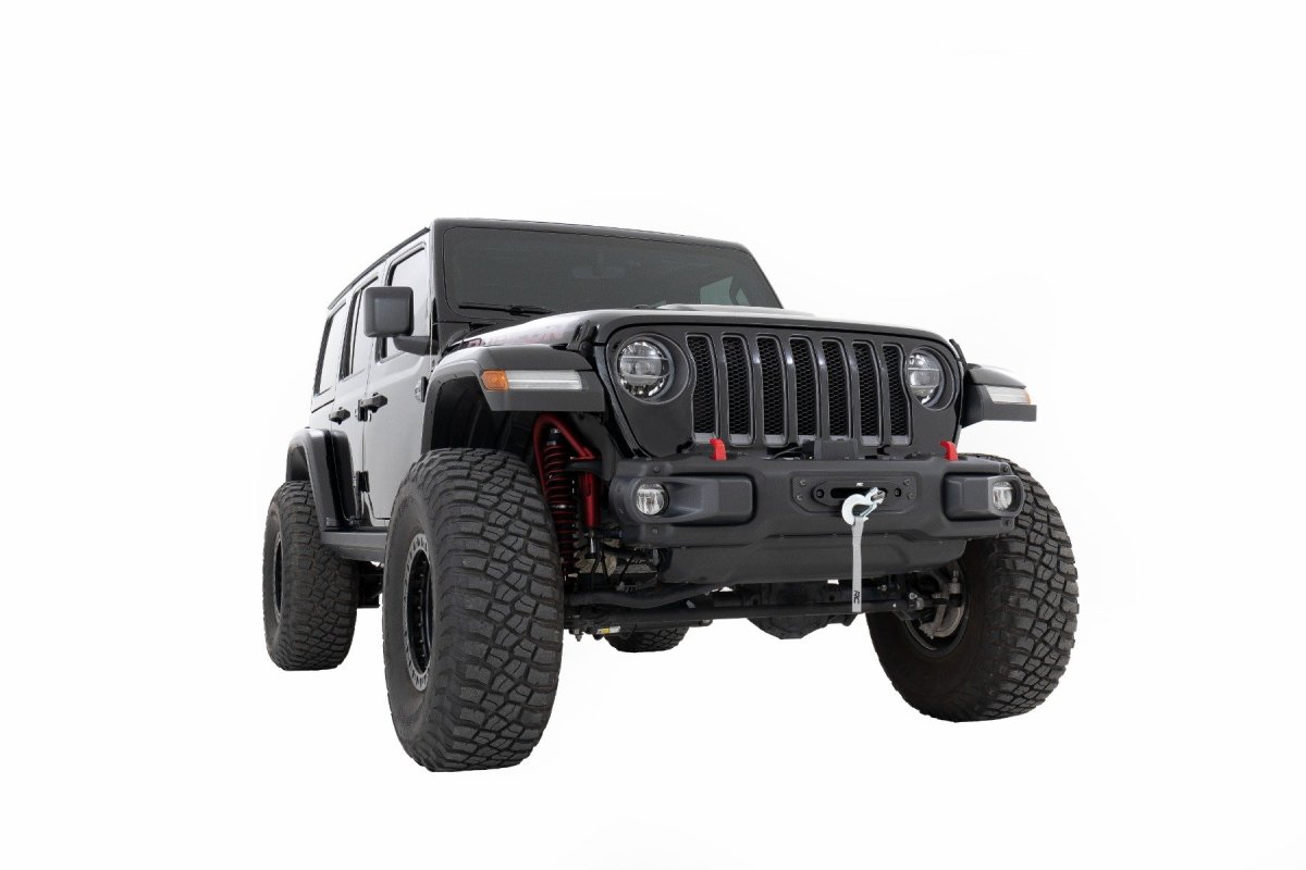 Jeep Wrangler JL Winch Mounting Plate - Rough Country - Modular Steel OE Bumper - Black - '18-'23
